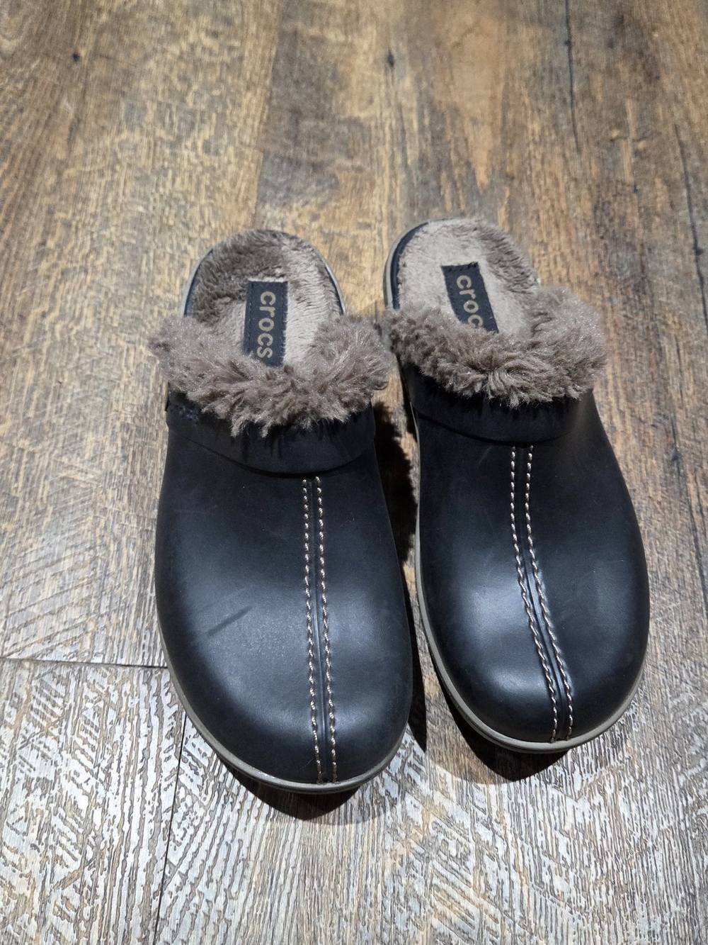 CROCS Black Slip-On Clog with Brown Faux-Fur Lining